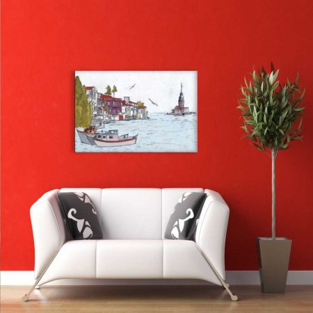 Sahil-Kız Kulesi Manzaralı Kanvas Tablo - Tesbihane