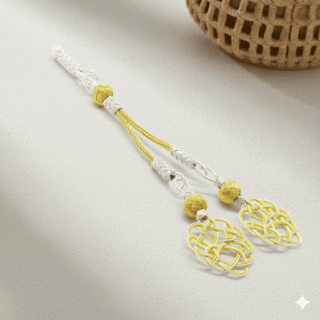 Sarı Beyaz Renk 1000 Ayar Gümüş 2 li Kazaz Püskül - Tesbihane