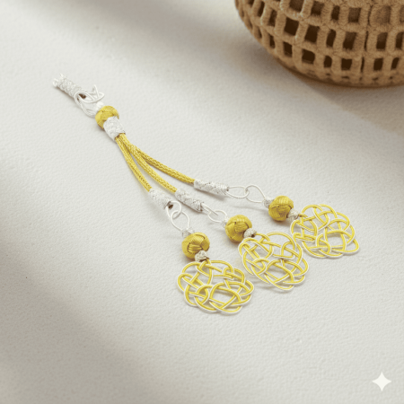 Sarı Beyaz Renk 1000 Ayar Gümüş 3 lü Kazaz Püskül - Tesbihane