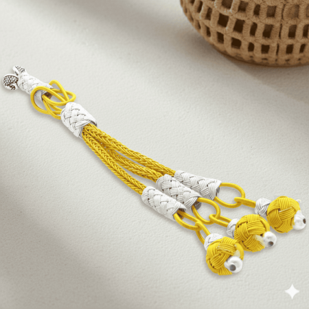 Sarı Beyaz Renk Bakır Kaplama Üçlü Top Kazaz Püskül - Tesbihane