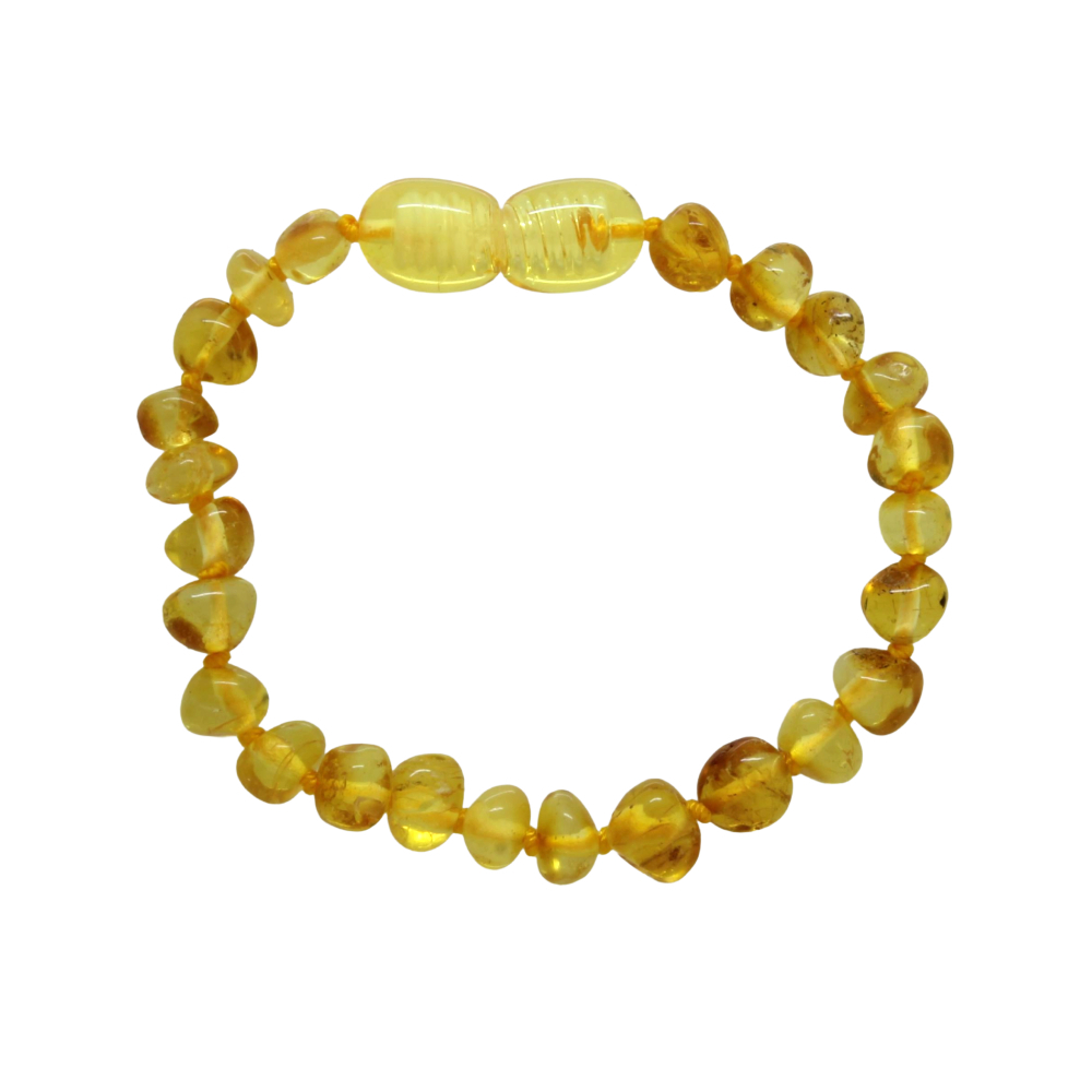 Sarı Beyaz Renk Doğal Damla Kehribar Bebek Bileklik - 1