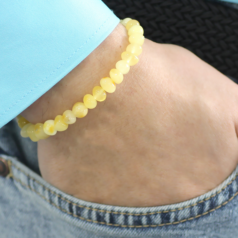 Sarı Beyaz Renk Natural Form Doğal Damla Kehribar Erkek Bileklik - 7