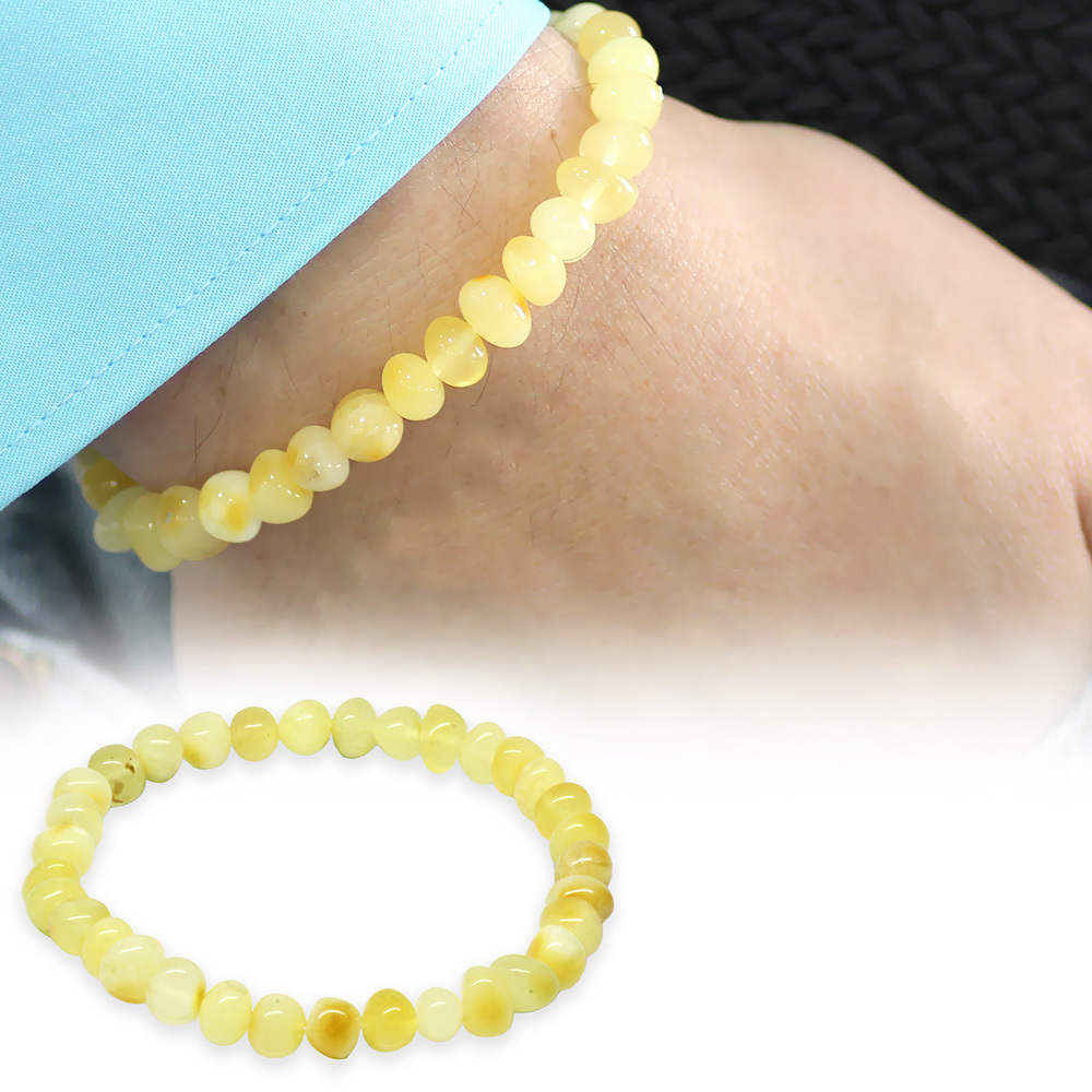 Sarı Beyaz Renk Natural Form Doğal Damla Kehribar Erkek Bileklik - 5