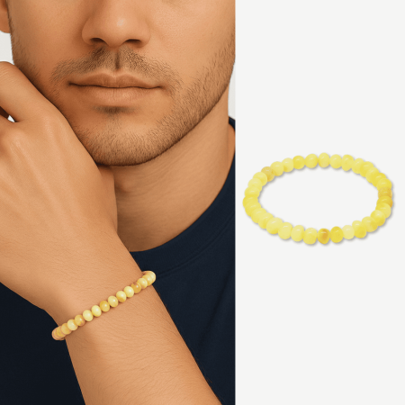 Sarı Beyaz Renk Natural Form Doğal Damla Kehribar Erkek Bileklik - Tesbihane