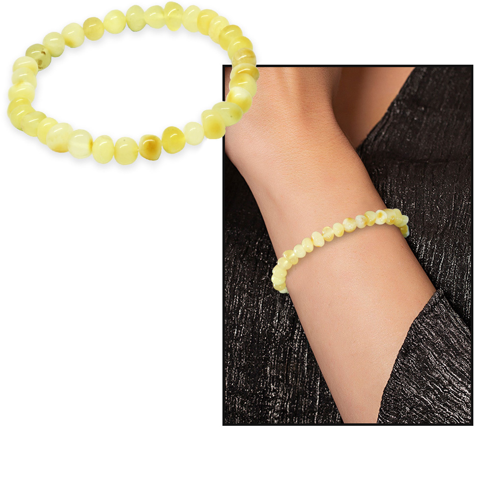 Sarı Beyaz Renk Natural Form Doğal Damla Kehribar Kadın Bileklik - 5