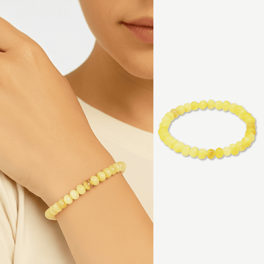 Sarı Beyaz Renk Natural Form Doğal Damla Kehribar Kadın Bileklik - 1