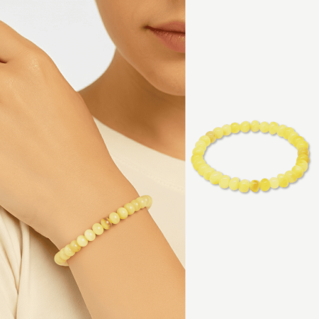 Sarı Beyaz Renk Natural Form Doğal Damla Kehribar Kadın Bileklik - Tesbihane