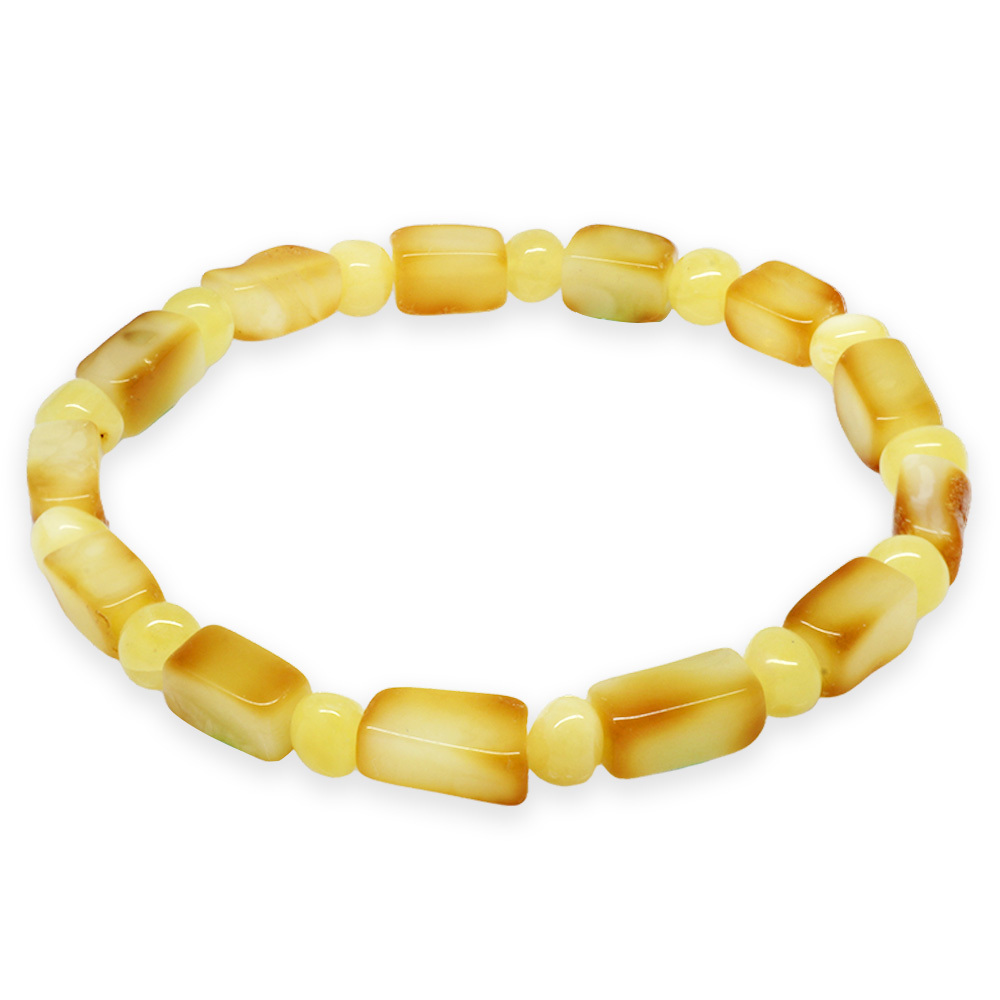 Sarı Beyaz Renk Silindir Kesim Doğal Damla Kehribar Erkek Bileklik - 6