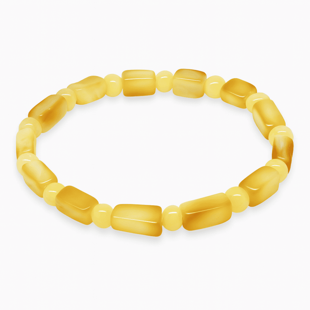 Sarı Beyaz Renk Silindir Kesim Doğal Damla Kehribar Kadın Bileklik - 4