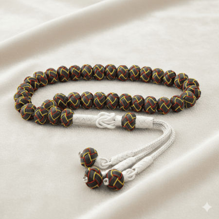 El İşçiliği Küre Kesim Bilek Boy Sarı Kırmızı 1000 Ayar Gümüş Kazaz Tesbih - Tesbihane