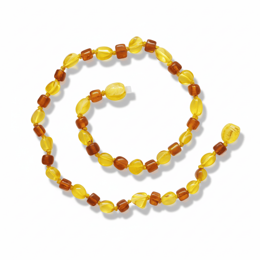 Sarı Kırmızı Renk Doğal Form Damla Kehribar Taşlı Bebek Diş Kolyesi - 3