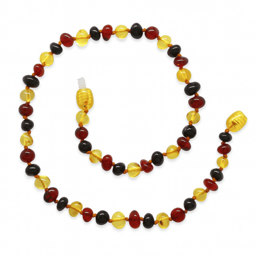 Sarı Kırmızı Renk Natural Form Doğal Damla Kehribar Taşlı Bebek Diş Kolyesi - 3