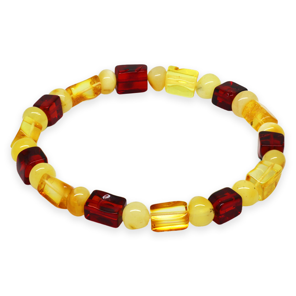 Sarı Kırmızı Silindir Küp Kesim Doğal Damla Kehribar Erkek Bileklik - 6
