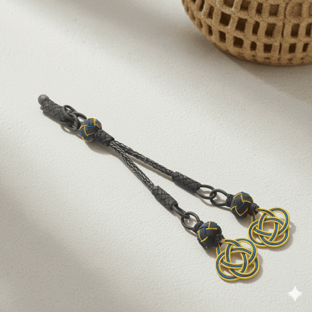 Sarı-Lacivert Renk 1000 Ayar Gümüş 2'li Taraftar Kazaz Püskül - 1