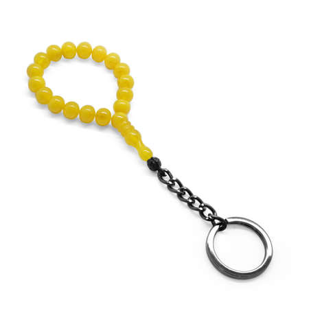 Sarı Sıkma Kehribar Çelik Kombinli Tesbih Anahtarlık - Tesbihane