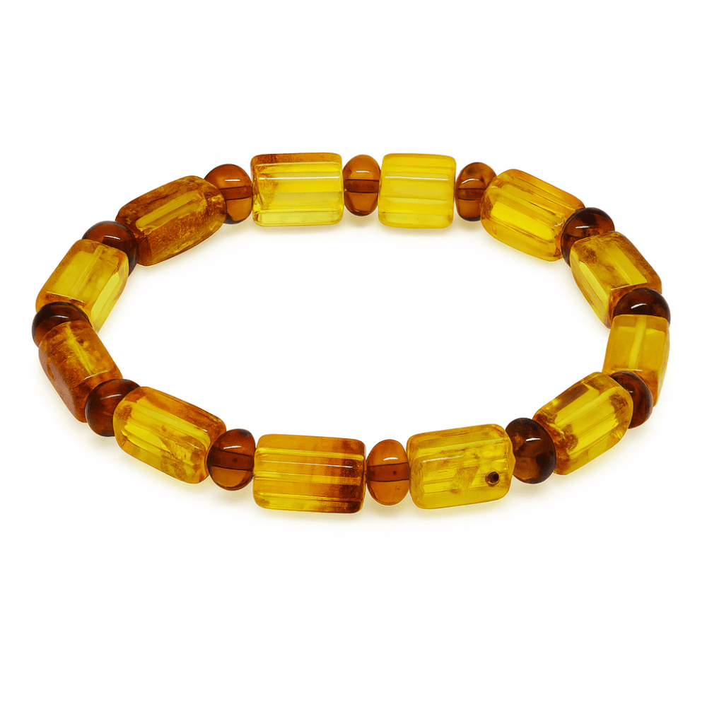 Sarı Soft Kırmızı Silindir Kesim Doğal Damla Kehribar Erkek Bileklik - 4