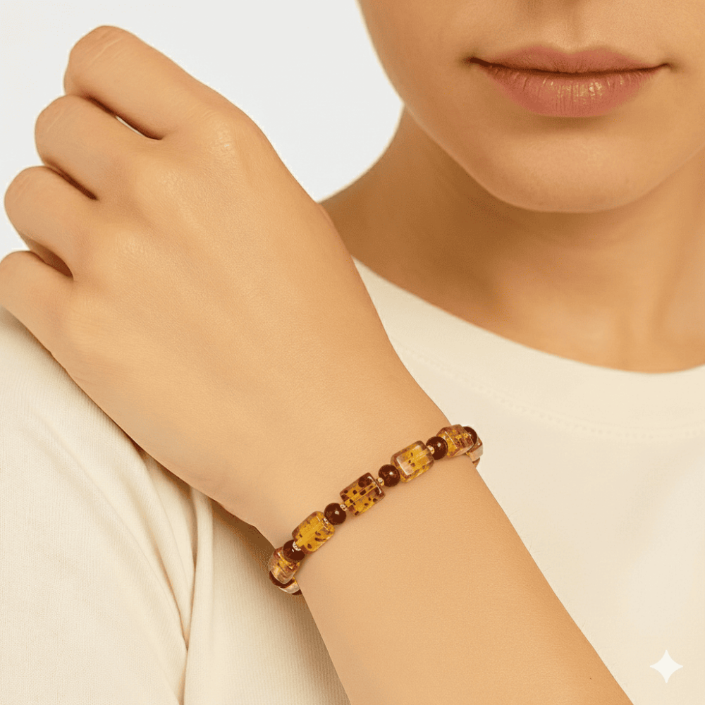 Sarı Soft Kırmızı Silindir Kesim Doğal Damla Kehribar Kadın Bileklik - 2