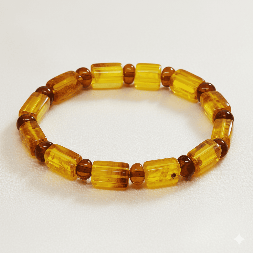 Sarı Soft Kırmızı Silindir Kesim Doğal Damla Kehribar Kadın Bileklik - 3