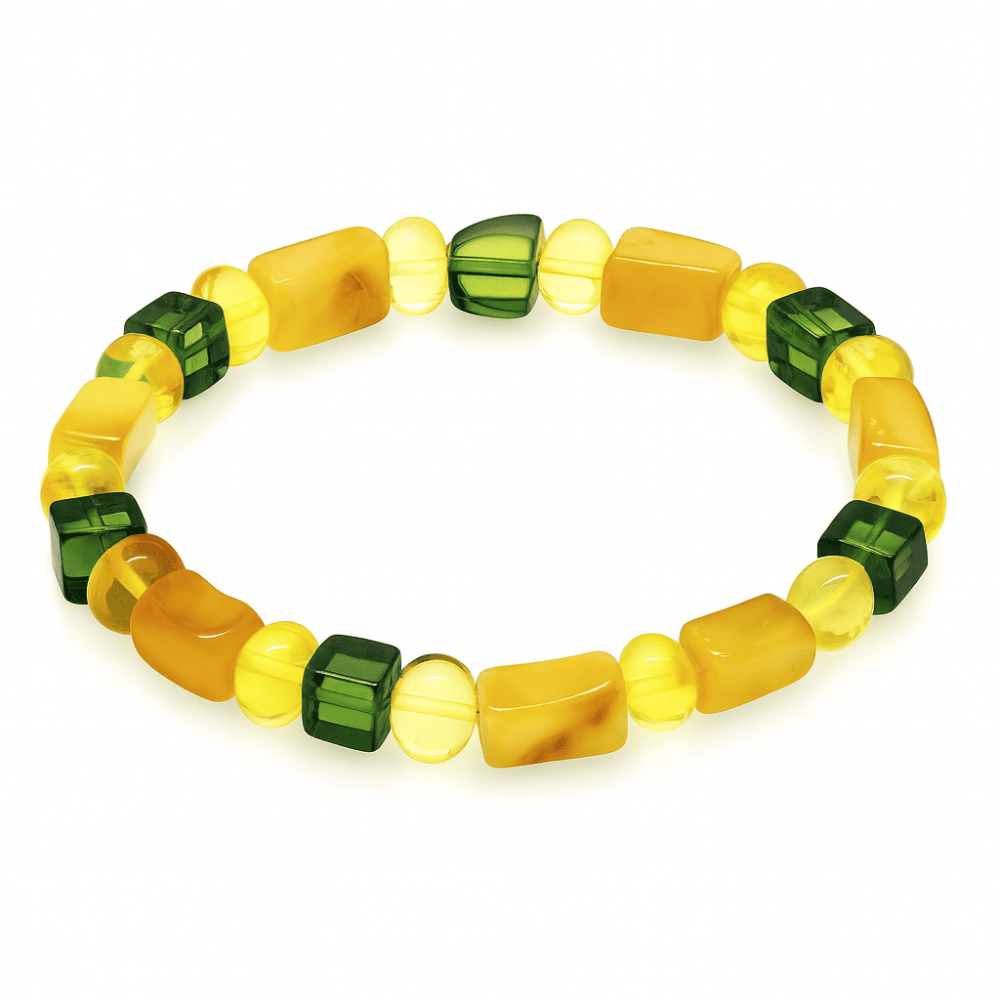 Sarı Yeşil Silindir Küp Kesim Doğal Damla Kehribar Erkek Bileklik - 4