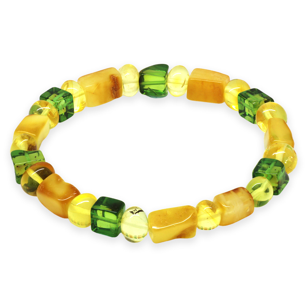 Sarı Yeşil Silindir Küp Kesim Doğal Damla Kehribar Kadın Bileklik - 6