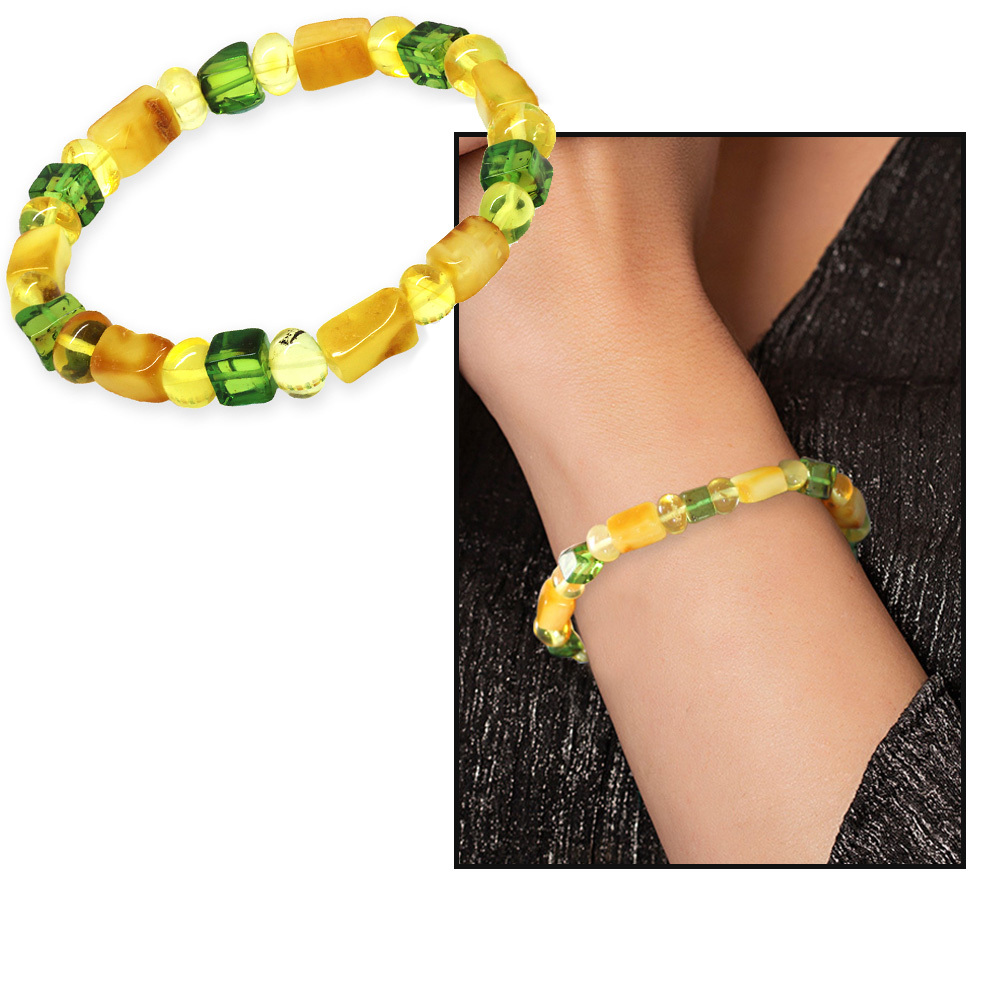 Sarı Yeşil Silindir Küp Kesim Doğal Damla Kehribar Kadın Bileklik - 5