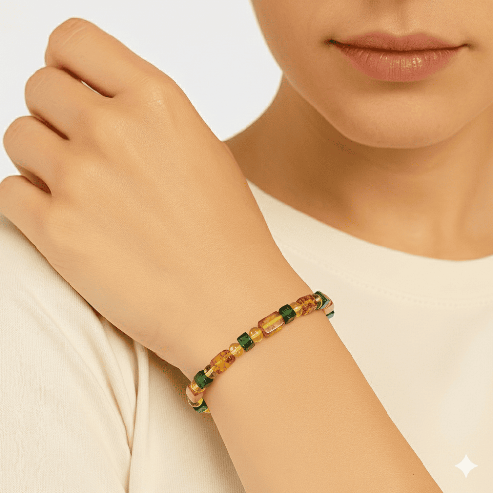 Sarı Yeşil Silindir Küp Kesim Doğal Damla Kehribar Kadın Bileklik - 2