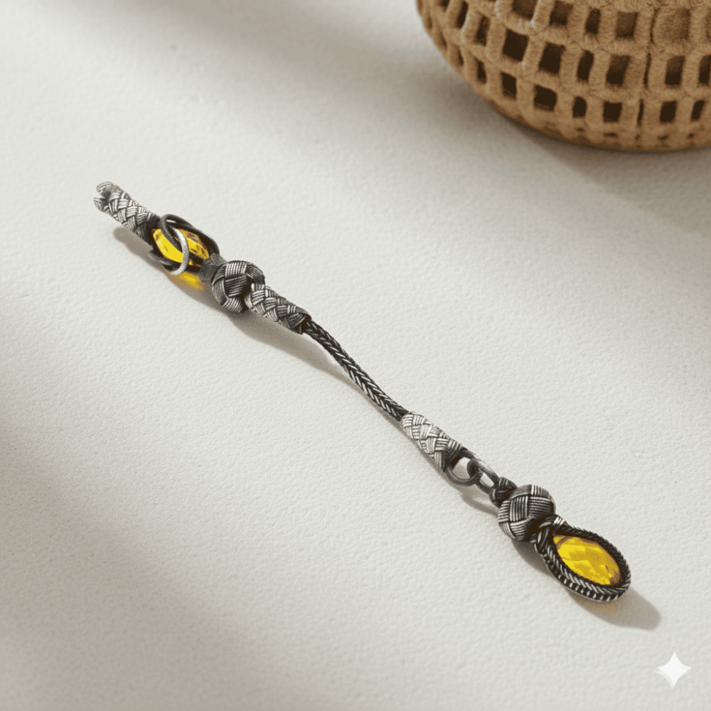 Sarı Zirkon Taşlı 1000 Ayar Gümüş Kazaz Püskül - 1