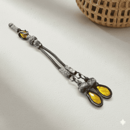 Sarı Zirkon Taşlı 2 li 1000 Ayar Gümüş Kazaz Püskül - Tesbihane