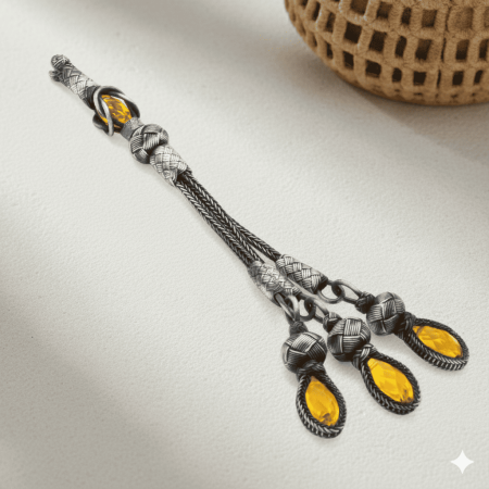 Sarı Zirkon Taşlı 3 lü 1000 Ayar Gümüş Kazaz Püskül - Tesbihane