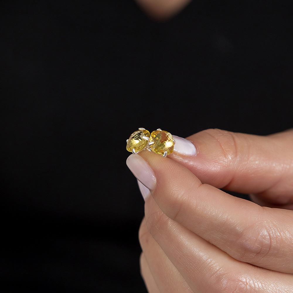 Sarı Zirkon Taşlı Oval Tasarım 925 Ayar Gümüş Kadın Küpe - 2