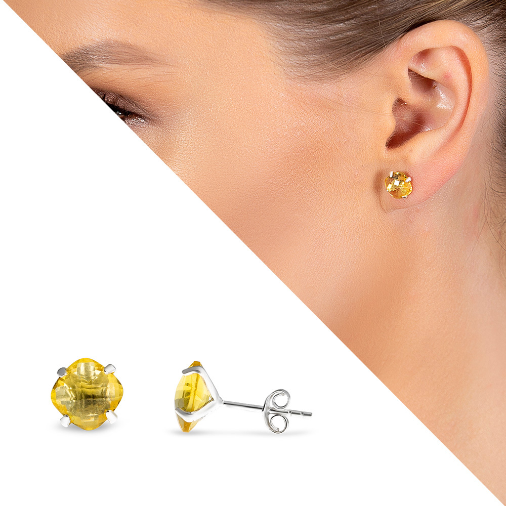 Sarı Zirkon Taşlı Oval Tasarım 925 Ayar Gümüş Kadın Küpe - 1