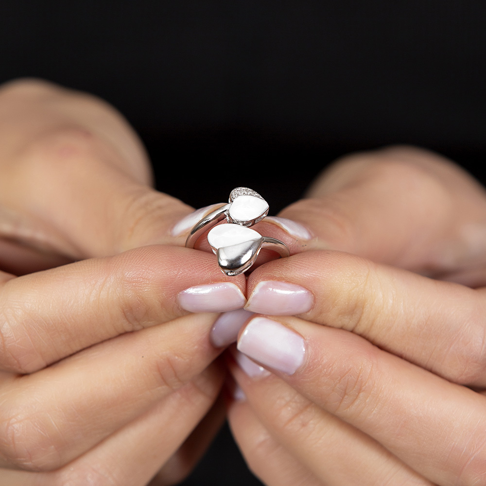 Sedef Taşlı Kalp Tasarım 925 Ayar Gümüş Kadın Yüzük - 2