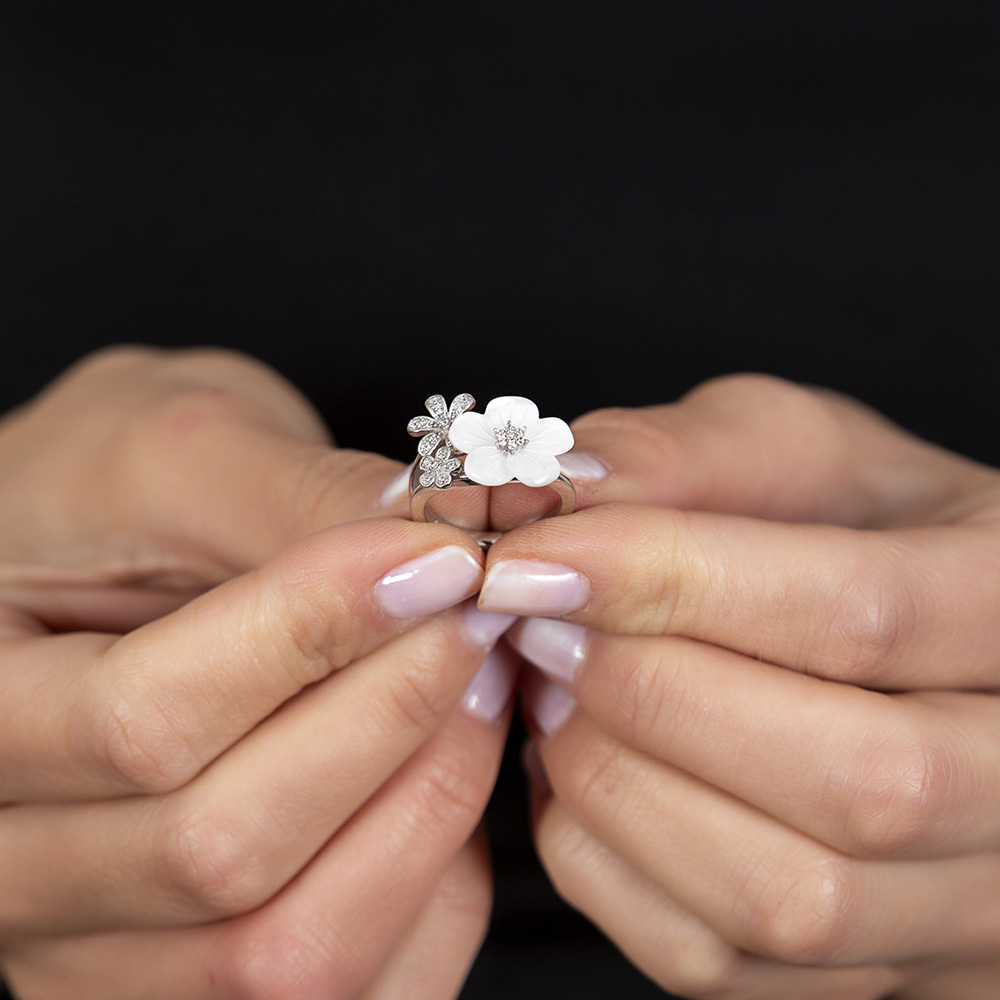 Sedef Taşlı Yonca Yaprağı Tasarım 925 Ayar Gümüş Kadın Yüzük - 2