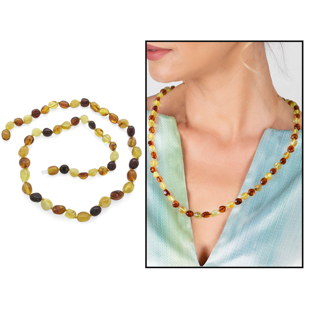 Çok Renkli Mat Doğal Damla Kehribar Bayan Kolye - 1