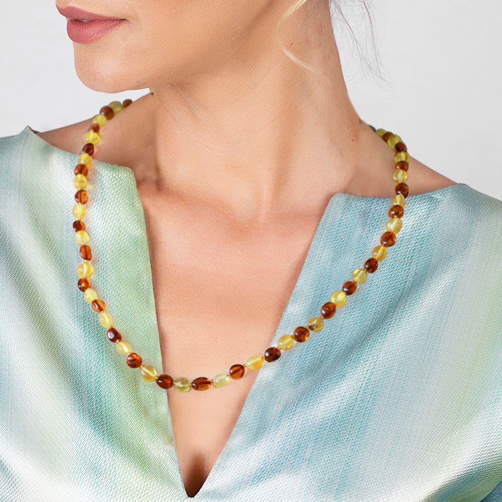 Çok Renkli Mat Doğal Damla Kehribar Bayan Kolye - 2