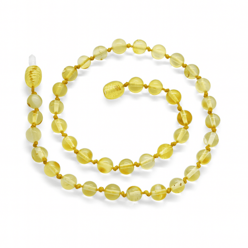 Şeffaf Açık Sarı Doğal Damla Kehribar Taşlı Bebek Diş Kolyesi - 3