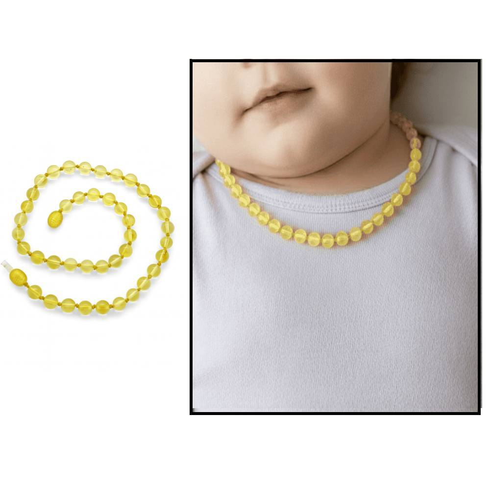 Şeffaf Açık Sarı Doğal Damla Kehribar Taşlı Maxi Boy Bebek Diş Kolyesi - 1