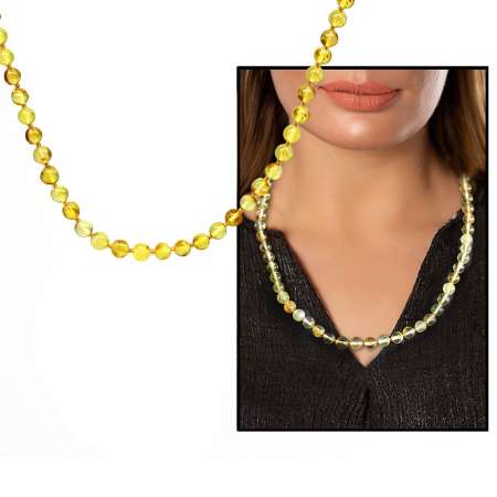 Şeffaf Sarı Doğal Damla Kehribar Kadın Kolye - Tesbihane