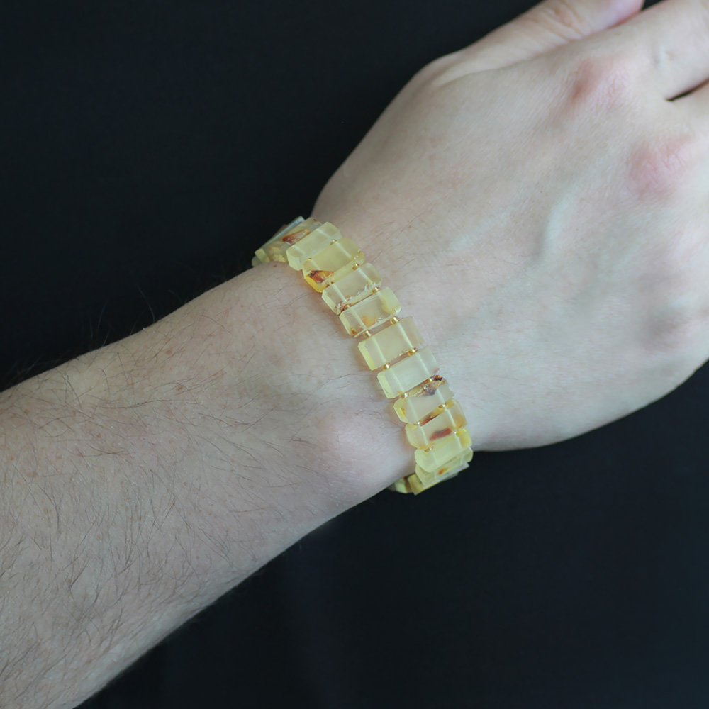 Şeffaf Sarı Renk Doğal Damla Kehribar Rolex Erkek Bileklik - 2