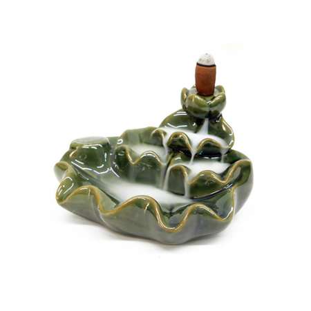 Şelale Tasarım Yeşil Siyah Renkli Geri Akışkanlı Seramik Tütsülük - Tesbihane