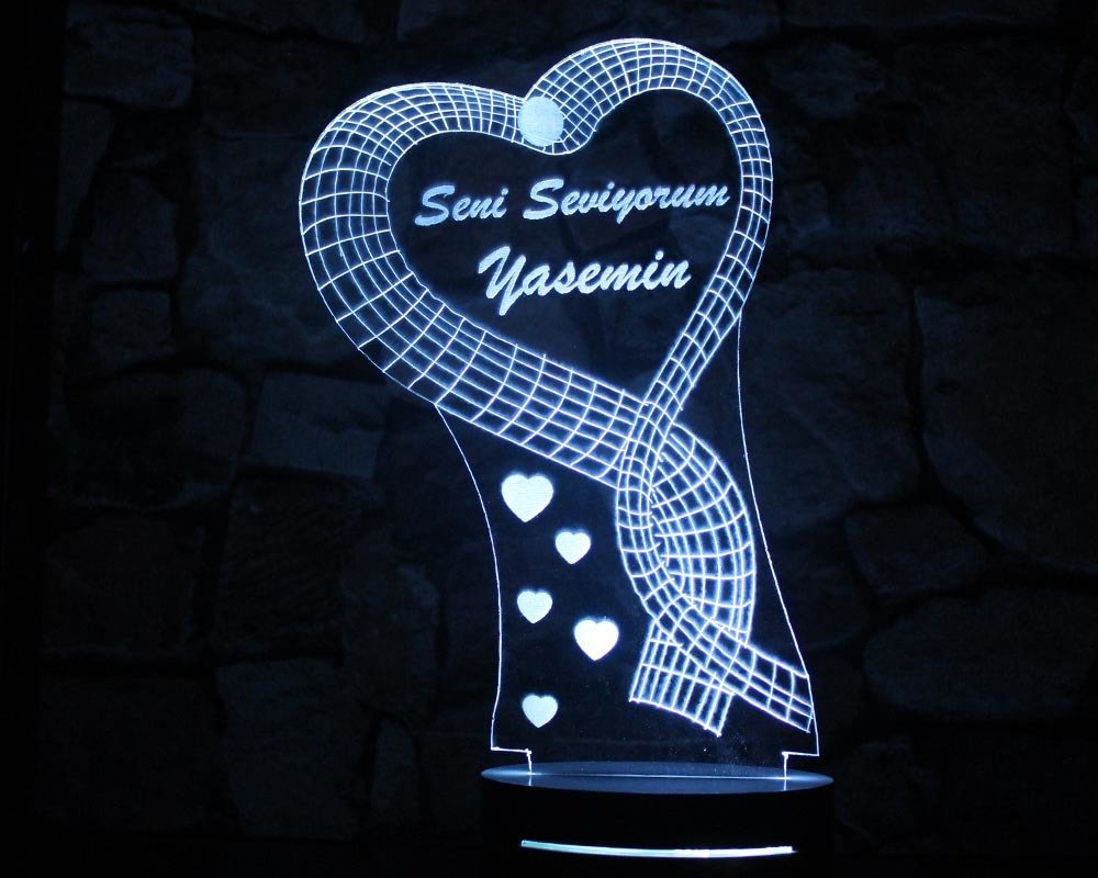 Seni Seviyorum Yazılı Kalp Tasarım 3d Led Lamba - 4