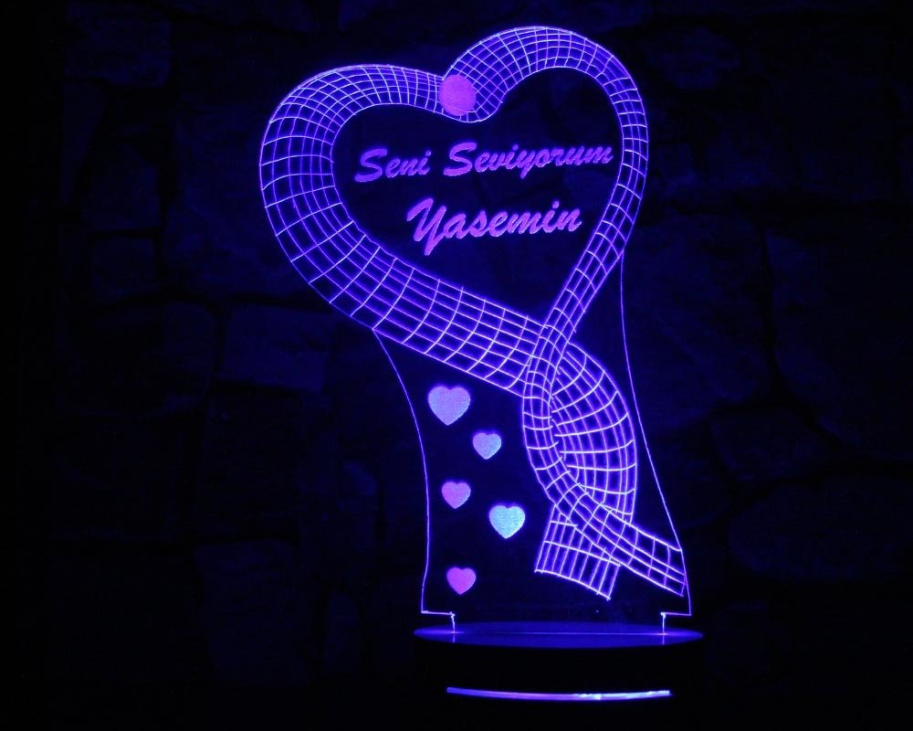 Seni Seviyorum Yazılı Kalp Tasarım 3d Led Lamba - 3