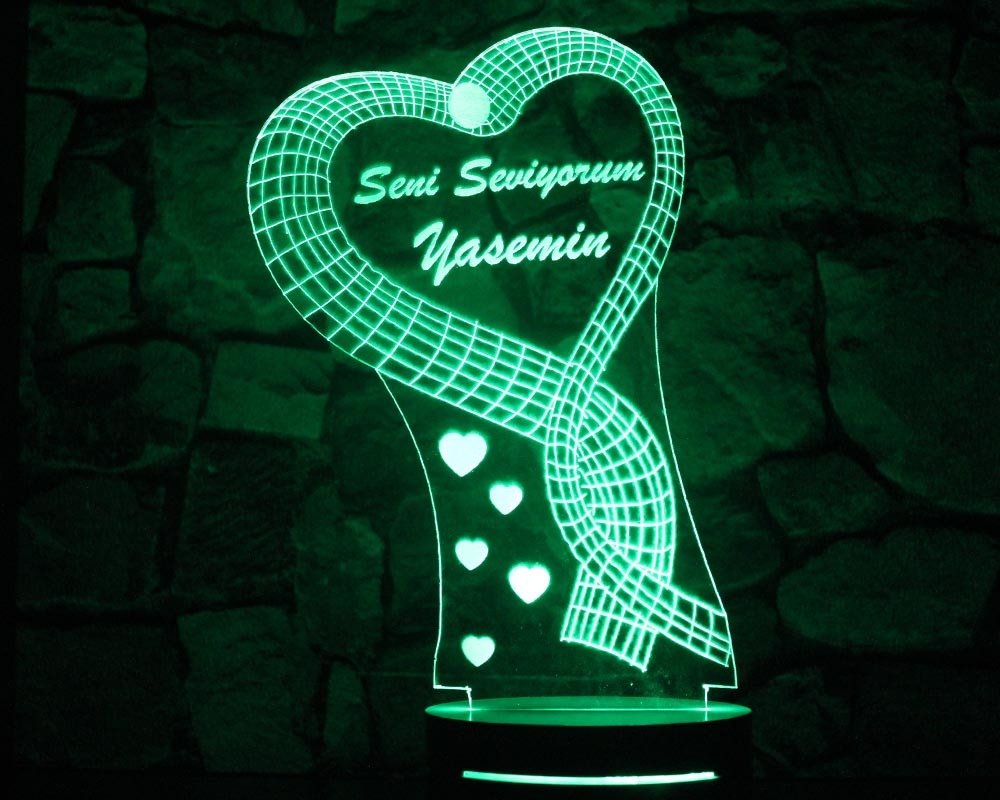 Seni Seviyorum Yazılı Kalp Tasarım 3d Led Lamba - 2