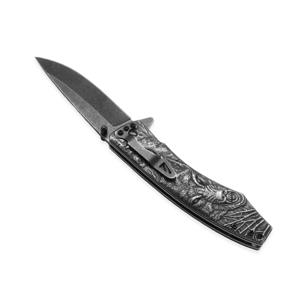 Sibirya Kurt Desenli Metal Saplı İsme Özel Yazılı 9Cr18MoV Kalite Paslanmaz Çelik Avcı Kamp Bıçağı - 5