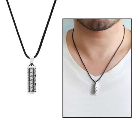 Tarz Tasarım İp Zincirli 925 Ayar Gümüş Erkek Cevşen Kolye - Tesbihane