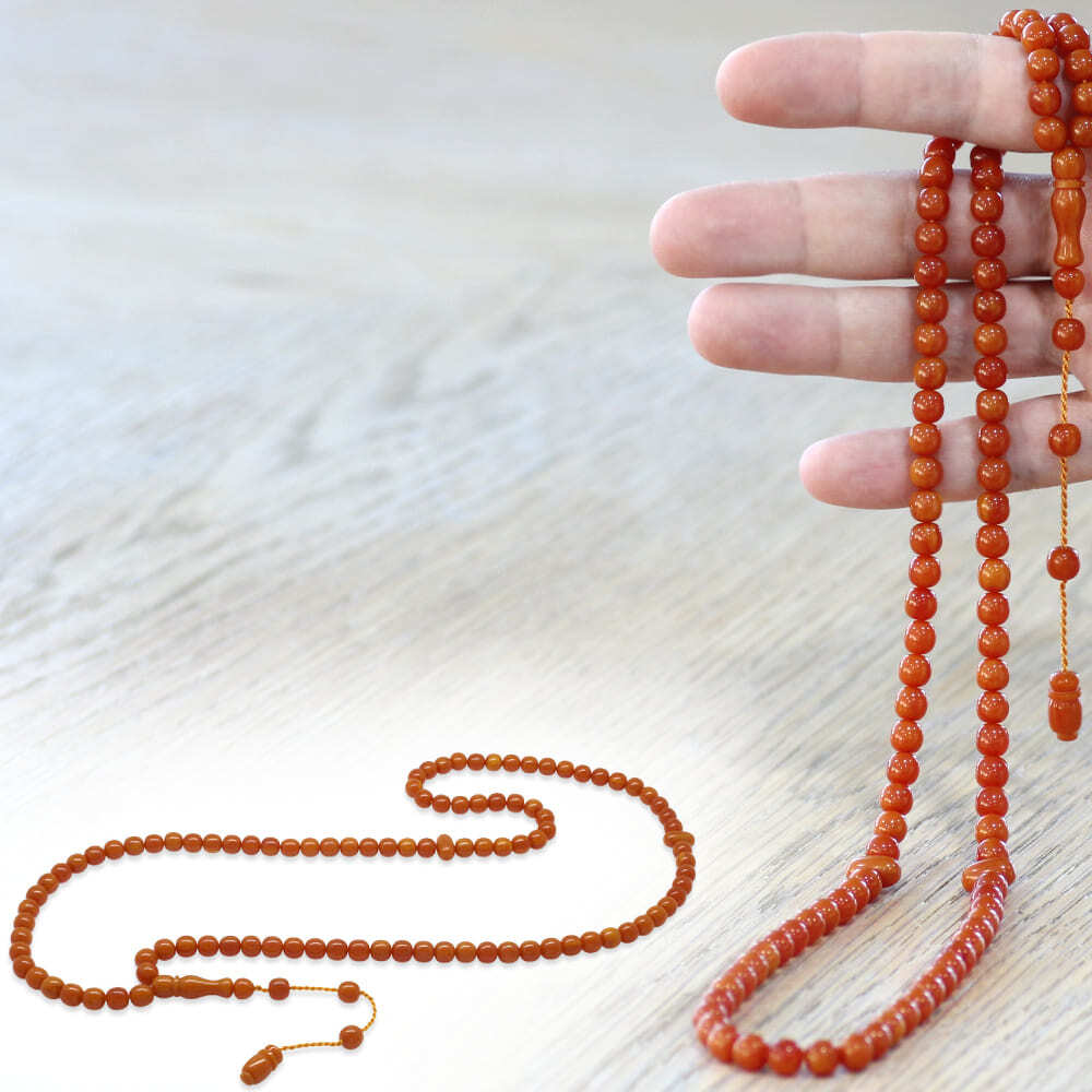 Sıkma Kehribar Namaz Tesbihi - Sistemli - Kahverengi - Özel Kesim - 1