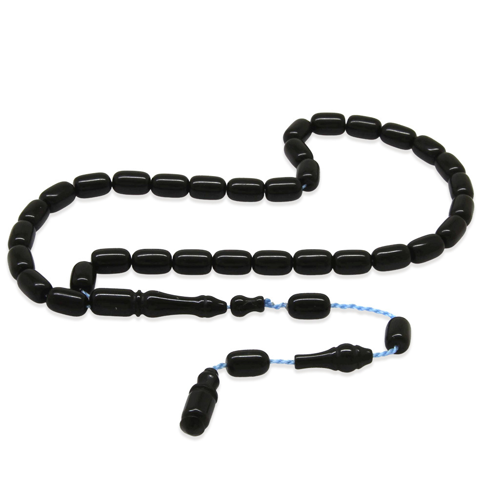 Sıkma Kehribar Tesbih - Mini Boy - Sistemli - Siyah - Kapsül Kesim - 4