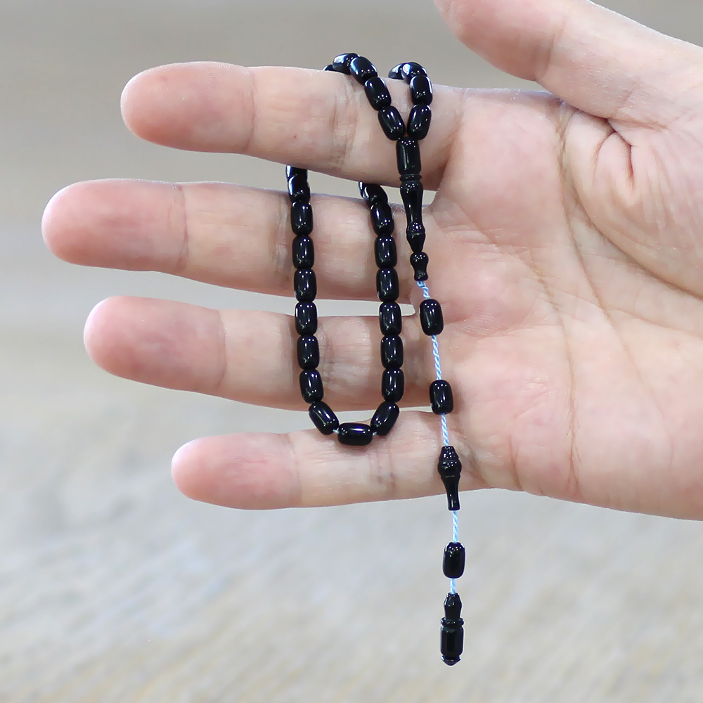 Sıkma Kehribar Tesbih - Mini Boy - Sistemli - Siyah - Kapsül Kesim - 2