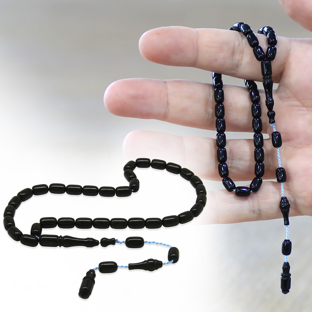 Sıkma Kehribar Tesbih - Mini Boy - Sistemli - Siyah - Kapsül Kesim - 1