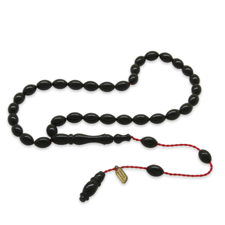 Sıkma Kehribar Tesbih - Sistemli - Mini Boy - Siyah Renk - Arpa Kesim - Tesbihane